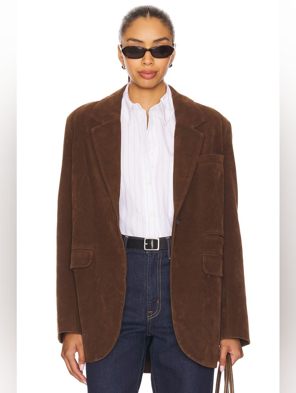 Free People We The Free Paper Cut Faux Suede Blazer Brown Bear Medium
